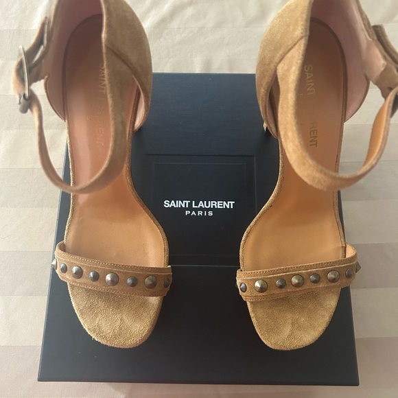 Saint Laurent suede stiletto shoes with ankle strap and stud detail - Picture 3 of 4